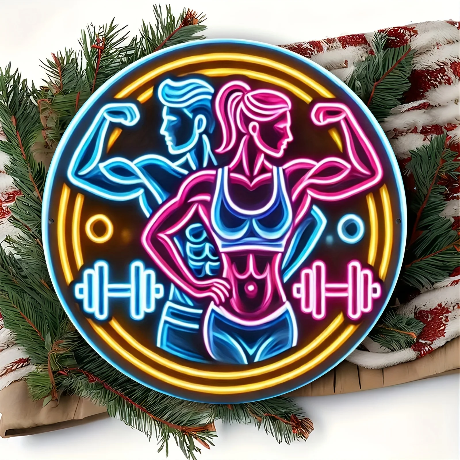 2D Metal Sign Fitness Gym Neon - Home Gym Dumbbell Workout ulasan dan harga